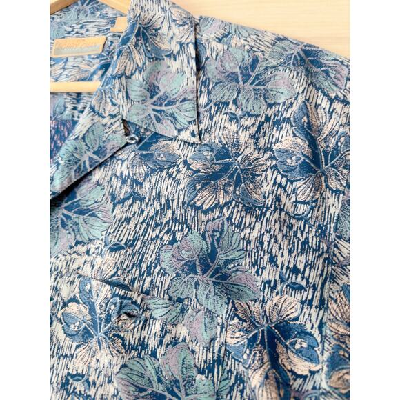 Vintage Mens Hawaiian Shirt by Bobby Chan Blue Size Large Hibiscus print Vaca - Picture 8 of 9
